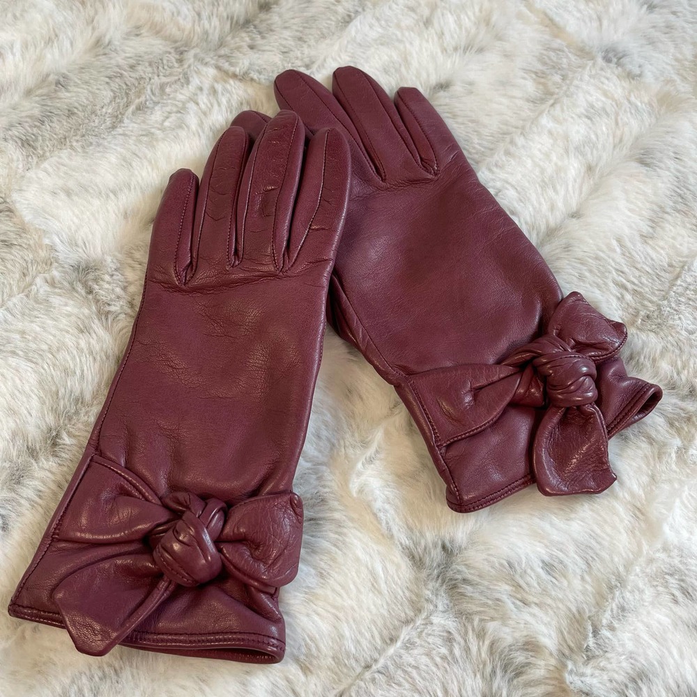 Vintage Gloves Mauve Pink Italian Leather 100% Cashmere Lining Size 6 - Picture 1 of 14